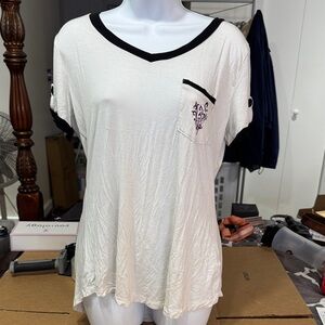 Younique White and Black V-Neck Tee